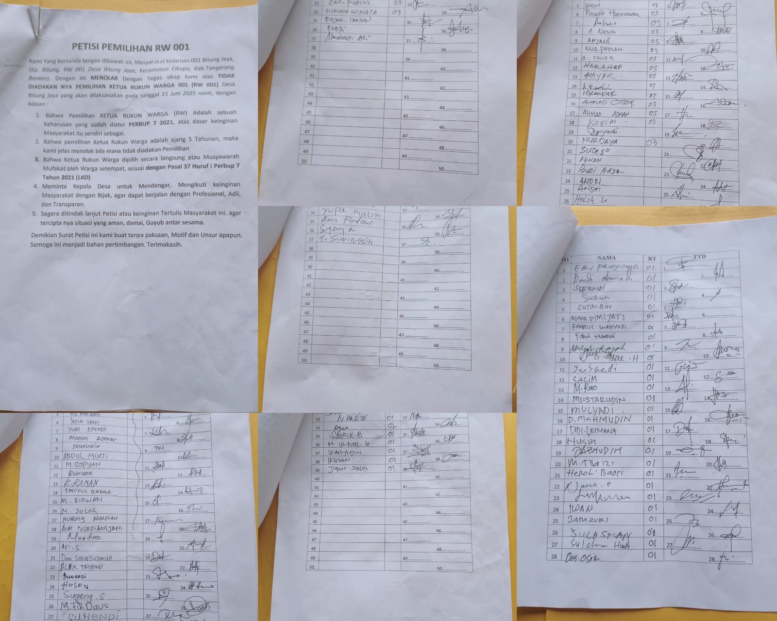 Warga Desa Bitung Jaya Galang Petisi, Desak Pemilihan RW Dilakukan Secara Langsung